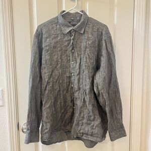 Haupt Germany Gray 100% Linen Button Down Shirt Long Sleeve Men's Size XL